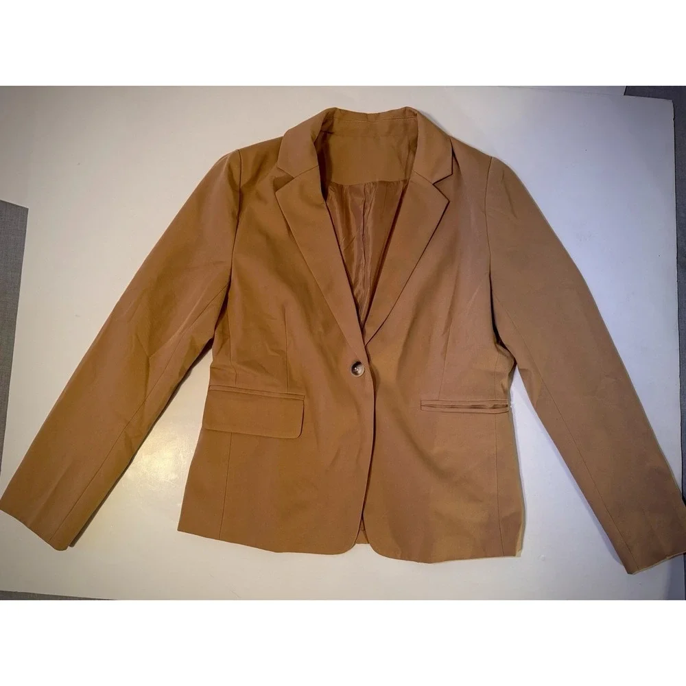 Women's One Button Blazer, Camel Colored Size Medium - Picture 1 of 2